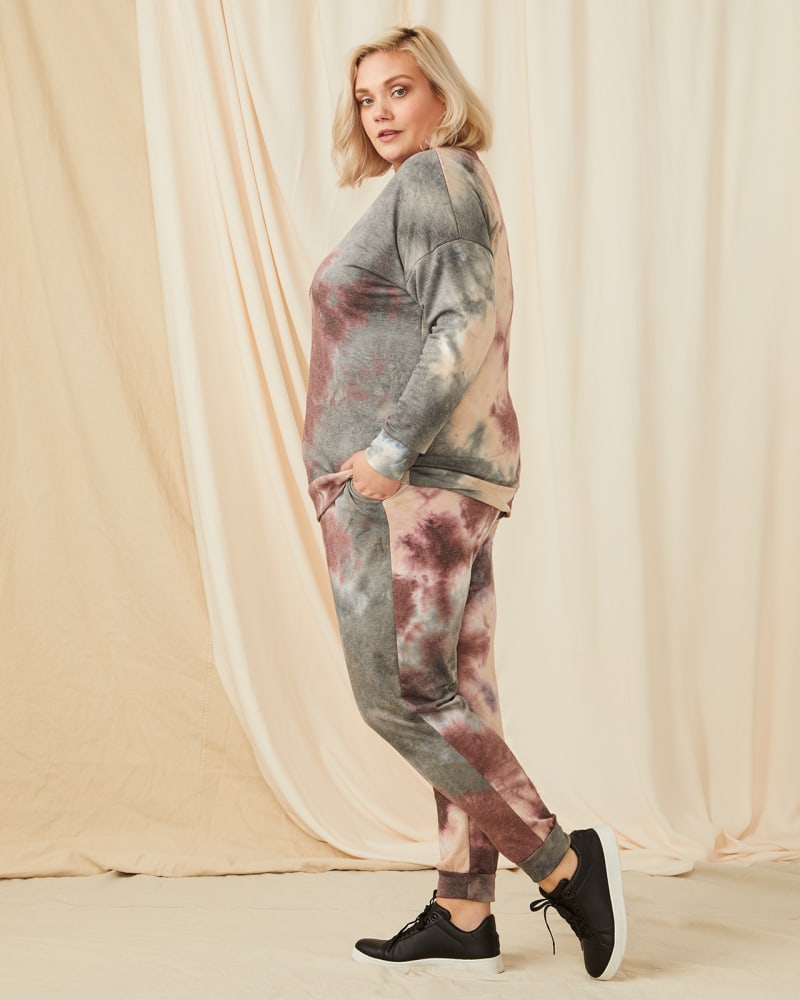 Plus size model with rectangle body shape wearing Maude Pull-On Printed Maude Joggers by Socialite | Dia&Co | dia_product_style_image_id:150611